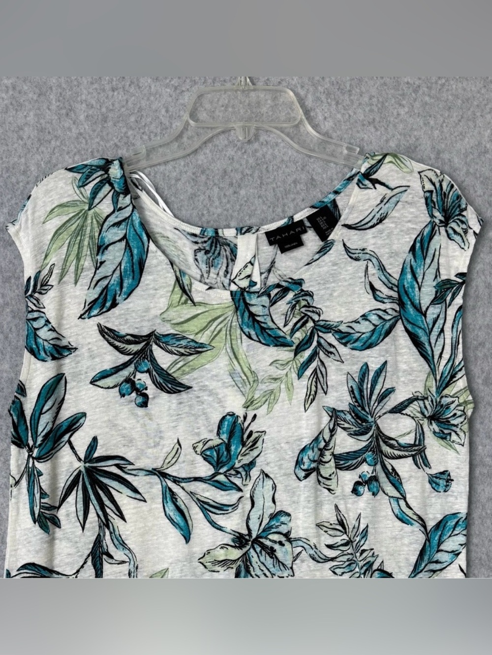 Tahari Linen Short Sleeve T-Shirt Womens Size L Blue Green Black White Lot of 2 - Picture 10 of 16